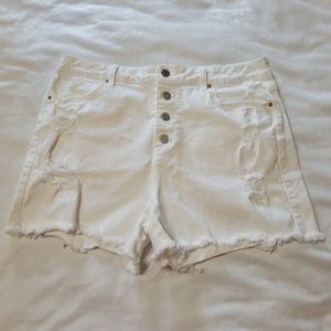 White denim distressed shorts